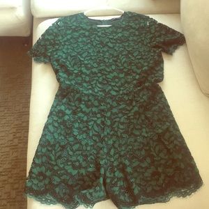 Zara Woman Forest Green Lace Embellished Playsuit